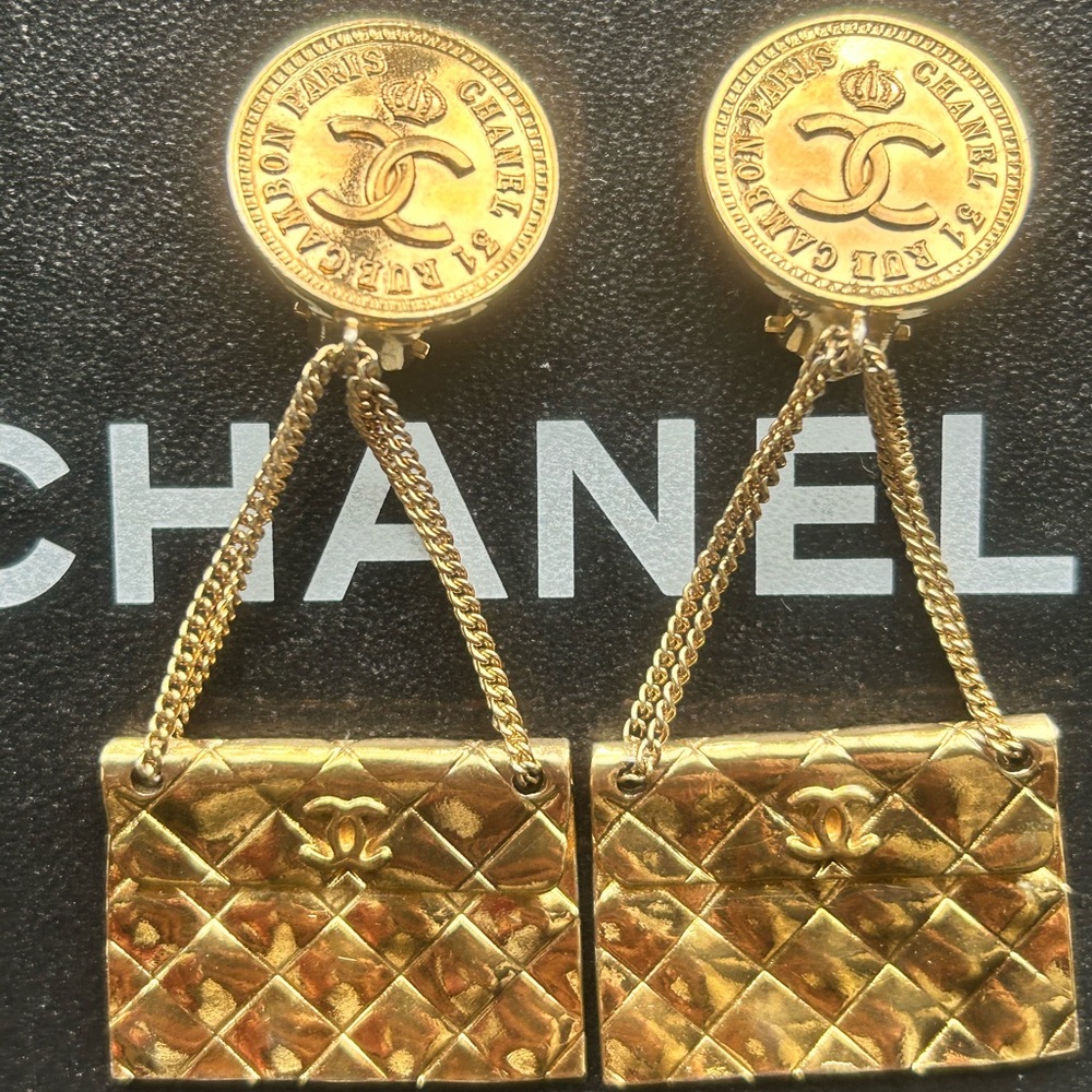SOLD Authentic Chanel vintage CF handbag dangle earrings